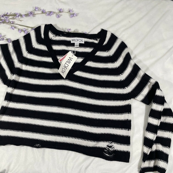 NEW Wildfox [ Large ] Optic Stripe Leanne‎ Sweater in Night Vanilla - Picture 5 of 12